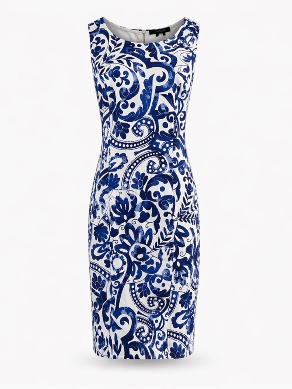 Ralph Lauren Scroll Majolica Pattern Blue / White Sheath Cocktail Dress Sz 2
